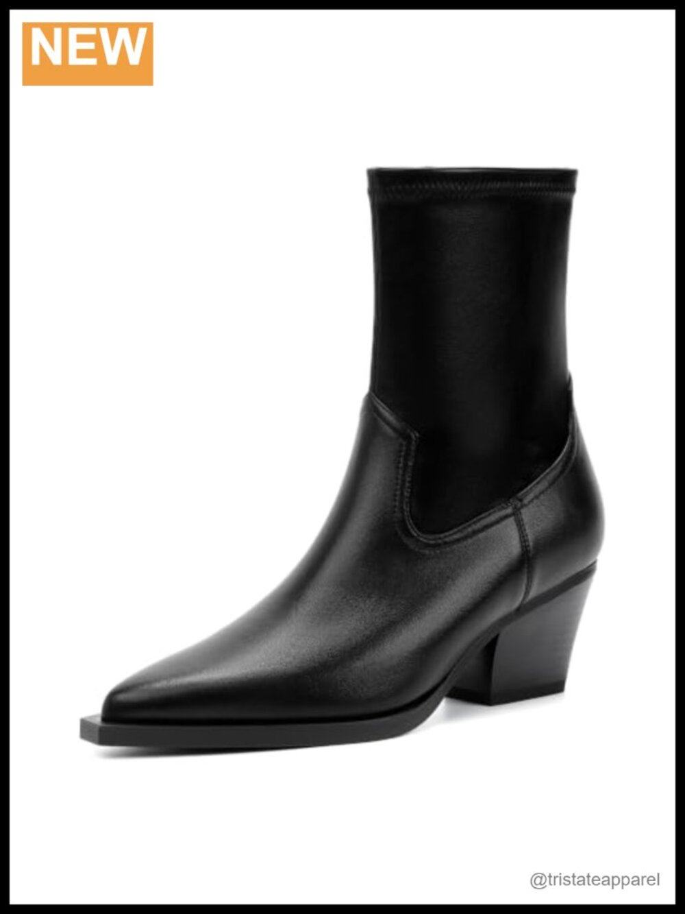 Chunky Heel Faux Leather Ankle Booties Pointed Toe Side Zip
